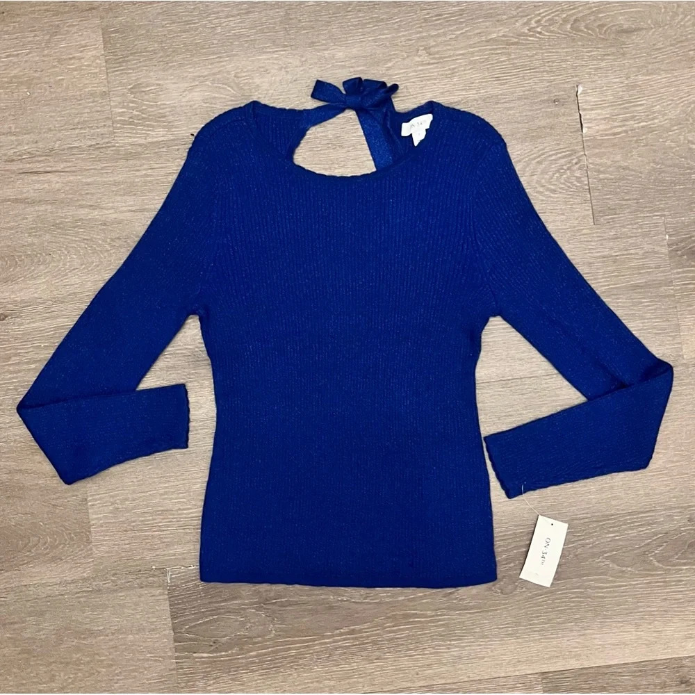 Womens Lurex Holiday Keyhole Tie Back Sweater Size Small